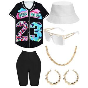 8466 80s 90s Outfit For Women, Unisex Hip Hop Costume Baseball